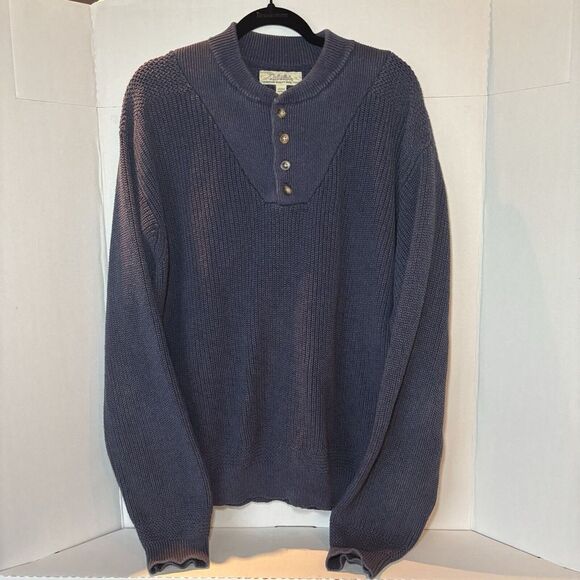 Cabela's Men's Sweater Size XLT Tall Navy‎ Blue Chunky Knit Quarter Button Heavy - Picture 1 of 11